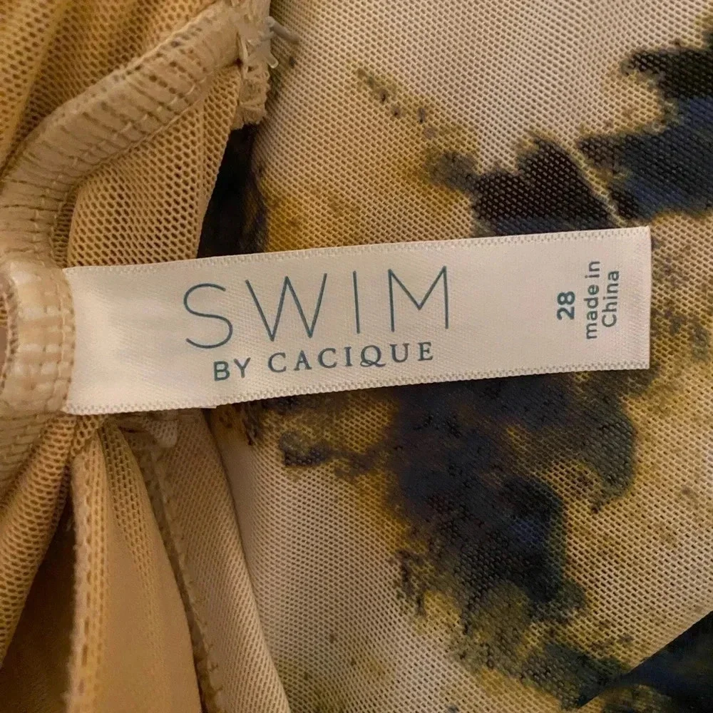 SWIM BY CACIQUE Fly Away tie dye print style swim dress faux wrap NEW size 28